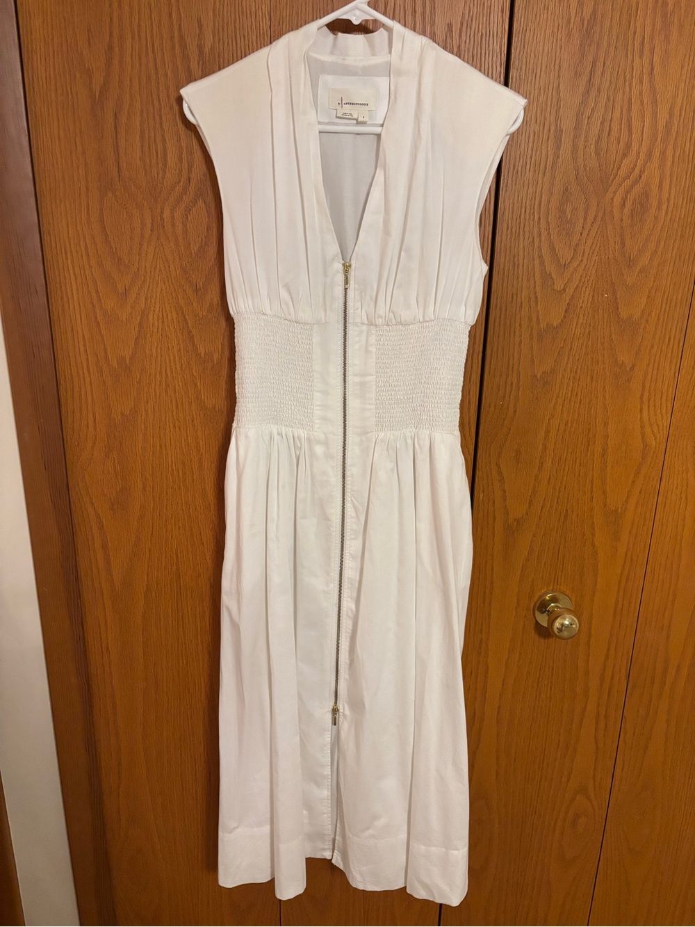 Anthropologie Tommie Cap Sleeve Zip-Front Midi Dress White - Picture 4 of 5